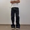 Suministro transfronterizo exclusivo de jeans acampanados de cinco botones con cierre de botón diagonal para hombre y mujer, corte slim, estilo holgado, pantalones de color oscuro retro americano