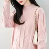 Suéter de punto jacquard puro algodón estilo vintage francés para mujer, cálido y grueso, con cuello semi-alto, suave y cómodo, adecuado como capa base