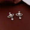 Brincos Saturno de Prata Coreana com Zircônia e Pérola, Brincos de Tarraxa Doces Simples Versáteis, Brincos de Nicho de Luxo Leve para Mulheres