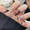 Uñas Portátiles Populares de Xiaohongshu, Uñas Manicura Ojo de Gato con Pedrería de Alta Gama, Uñas Portátiles de Lujo Puro Deseo Largas y Accesibles