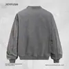 Sudadera con cuello redondo para hombre, estampado de letras de grafiti en tonos oscuros, estilo primavera y otoño, marca de moda de alta costura, corte holgado, camiseta deportiva de manga larga desgastada
