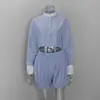 Conjunto de Moda Casual de Verano 2026 Europeo y Americano Transfronterizo con Bloques de Color, Cuello Alto, Botones, Revela Cintura y Pantalones Cortos tipo Capullo
