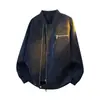 Chaqueta Vintage de Gamuza Lavada con Cuello Alto para Hombre, Estilo Primavera y Otoño, Abrigo con Textura Desgastada, Chaqueta de Vuelo Versátil de Moda
