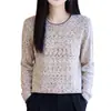 Suéter de tricô com gola redonda transfronteiriço com bolinhas coloridas, fio mesclado e padrão jacquard vazado, pulôver feminino de caimento solto para o início do outono com mangas compridas delicadas