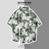 Camisa Casual Delgada Estilo Hong Kong Verano Estampado Digital Floral Playa Holgada Camisa de Manga Corta Floral para Hombre Ropa de Pareja