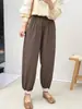 Pantalones Casuales de Algodón Petite para Mujer, Estilo Mori Girl Japonés, Dobladillo de Encaje Empalmado, Cintura Elástica, Pantalones Cortos con Volantes para Mujer