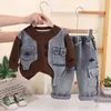 2026 Nuevo Traje de Primavera y Otoño para Niños Estilo Coreano Patchwork Sudadera con Cuello Redondo Ropa de Otoño para Bebés Conjunto de Dos Piezas Venta al por Mayor
