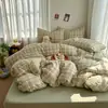 2026 Novo Estilo Minimalista Algodão Lavado Gaze Dupla Camada Todo Algodão Conjunto de Quatro Peças Lençol de Cama 100% Algodão, Capa de Edredom, Lençol com Elástico Conjunto de Três Peças