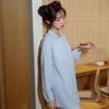 Pijama de Algodón Personalizado de Fábrica para Mujer Primavera y Otoño Delgado Doble Capa Crepé Cuello Cuadrado Pequeño Dulce Cárdigan Exterior Ropa de Casa