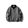 Suéter Polo Falso de Dos Piezas Rumen para Hombre y Mujer, Estilo Americano de Moda Otoño e Invierno, Estilo Holgado y Relajado, Suéter de Punto Cálido y Grueso