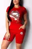 En Stock 2026 Comercio Exterior Europeo y Americano Nuevo Estilo Manga Corta Shorts Conjunto Deportivo Casual Estampado de Leopardo Labios Conjunto de Dos Piezas