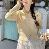 Cardigan de Tricô Estilo Doce Suave com Gola Boneca Outono e Inverno Coreano Macio Aconchegante Gola Redonda Versátil Suéter Jaqueta Rejuvenescedor