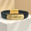 Pulsera Masculina Tai Sui Chapada en Oro de Acero de Titanio, Pulsera de Cuero Tejido Tendencia Nacional, Cierre Magnético Retro, Pulsera Joyería a Juego para Pareja