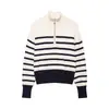 Nueva moda de otoño para mujer: Estilo europeo y americano, versátil, casual, adelgazante, suéter de punto a rayas de manga larga con cremallera