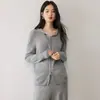 Nueva colección otoño/invierno: 75% cachemira, 25% lana, cárdigan con capucha y cremallera + cordón, pantalón de pierna ancha de corte holgado, color liso, conjunto de dos piezas
