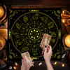 Mantel de Mesa con Cartas del Tarot, Mantel Decorativo en Tonos Oscuros, Resistente a Manchas, Mantel Antideslizante, Árbol Grande, Sol, Patrón Geométrico, Tela con Patrón Cuadrado