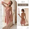Pijama Sexy Kameixue, Ropa de Casa Delgada para Cuatro Estaciones de Seda de Hielo, Estilo Pura Deseo con Almohadillas en el Pecho, Cuello Halter Espalda Descubierta Camisón 2179