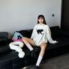 Sudadera con capucha de estilo Ins Retro Americano Minimalista para Mujer Otoño e Invierno, Sudadera con Capucha Fresca y Sencilla con Forro Polar