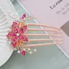 Pente de Cabelo com Strass de Metal, Grampo de Cabelo, Acessório de Cabelo Feminino, Pente de Cinco Dentes com Strass, Ornamento da Parte de Trás da Cabeça da Moda de Alto Padrão