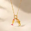 Collar de Acero Inoxidable Transfronterizo Yuhui Estilo Océano Colgante de Pez y Perla Chapado en Oro Real Acero Inoxidable Resistente al Desgaste