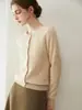 Cardigan de estilo casual 100% cachemira pura para mujer, color liso suave, manga larga, cuello redondo, chaqueta de punto abotonada, top versátil