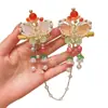 Tocados Hanfu Femeninos Guofeng Infantiles Cadena de Frente de Perla Mariposa Flor Horquilla para Niñas Súper Hada Dulce Horquilla con Borla