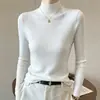 Camisa Básica de Tricô Meia-Gola Feminina para Início do Outono, Manga Longa Ajustada, Estilo Básico Elegante, Top Suéter de Tricô Elástico