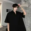 Camiseta Casual de Manga Corta con Escote en V Profundo y Hombros Acolchados para Hombre, Ropa de Verano, Tallas Grandes, Marca de Moda, Top Holgado de Media Manga
