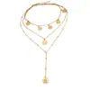 Collar Largo con Colgante Redondo de Aleación Multicapa Europeo y Americano para Mujer, Joyería de Moda Retro con Personalidad de Nuevo Estilo, Accesorios Transfronterizos para Mujer