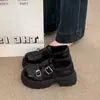 Mocasines de Moda con Suela Gruesa para Mujer, Nuevo Modelo 2026, Estilo Británico, Negro, con Correa de Velcro, Punta Ancha, Zapatos Suaves para Mujer