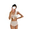Versión coreana de traje de baño dividido para mujer, color sólido, hombros descubiertos, pecho pequeño fruncido, cintura alta, bikini ajustado con borde cruzado, fabricantes al por mayor