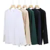 Camiseta Pesada Cepillada para Hombre de 300g, Manga Larga, Cuello Redondo, Camiseta Interior de Color Puro, Estilo Retro Casual, Algodón Peinado, Prenda Interior