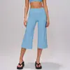 Calça de Yoga Europeia de Verão Escovada de Comprimento Médio Feminina Controle de Barriga Cintura Alta Secagem Rápida Solta Fitness Esportes Calça de Comprimento Médio 5555