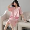 Pijama de algodón de verano nuevo, de manga corta, holgado, de longitud media, para mujer, fino, dulce y bonito, para el hogar.