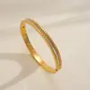 Pulsera rayada de acero inoxidable con circonita transfronteriza europea y americana, simple y de nicho, con un toque de alta gama, joyería geométrica versátil y elegante