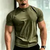 Camiseta de entrenamiento para hombre, manga corta, color blanco, 100% algodón, mejora muscular, transpirable, cuello redondo, color liso, versátil, corte ajustado