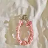 Pulseira Plissada Listrada com Laços Duplos Estilo Ins para Celular com Corrente e Pingente para Mulheres