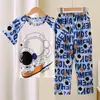 Pijama de verão para meninos e crianças, fino, manga curta, calça, conjunto de desenho animado, roupas de casa para crianças maiores, meninos e meninas, atacado transfronteiriço