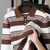 Ventas directas de fábrica de suéteres de punto a rayas con cuello Henry de marca de moda. Venta directa de fábrica de prendas de punto para hombre