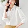 Camisa de Chiffon para Mulheres, Manga Média, Verão, Manga Três Quartos, Profissional, Estilo de Luxo, Top de Verão, Entrevista, Manga Cinco Quartos, Camisa Lisa
