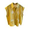Camisa sin mangas de algodón y lino única y elegante en stock para mujer, nuevo estilo europeo 2026, top holgado bordado con manga volada para verano