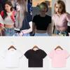 Pu Caiying Jin zhini lisa mesma camiseta de manga curta top curto para mulheres estilo elegante