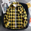 Camisa xadrez masculina, estilo primavera e outono, tamanho grande, nova camisa de manga comprida da moda estilo americano, blusa masculina, jaqueta de algodão