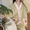 Invierno Nuevo Forro de Felpa Engrosado Diseño Holgado Sentido de la Moda Pijama de Peluche Ropa de Casa Conjunto de Top y Pantalones Fresco
