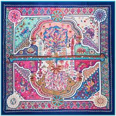 Pañuelo de seda Mai Tong con diseño floral y reflejo de árbol, 130 cm, nuevo, de sarga de seda satinada, cuadrado grande, para mujer