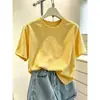 Camiseta de manga corta de algodón puro para mujer, nueva moda 2026, top verde versátil y elegante, ropa de verano