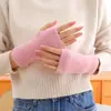 Luvas Grossas Quentes de Inverno para Mulheres, Luvas de Meio Dedo Cor Sólida de Veludo de Visão, Novas Luvas de Pelúcia Moda Pelúcia