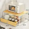 Estante para Horno de Microondas de Cocina Mostrador Extraíble Soporte para Olla Arrocera Escritorio Multicapa Almacenamiento de Cafetera