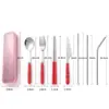 Juego de cubiertos portátil de acero inoxidable, cuchara con pajita, palillos, no se enmohece, juego completo para niños, juego de tres piezas de cuchillo y tenedor