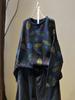 Suéter de Punto de Algodón con Estampado de Hojas para Mujer, Suelto, Otoño e Invierno, Vintage Casual, Cuello Redondo, Manga Larga, Suéter de Facturación